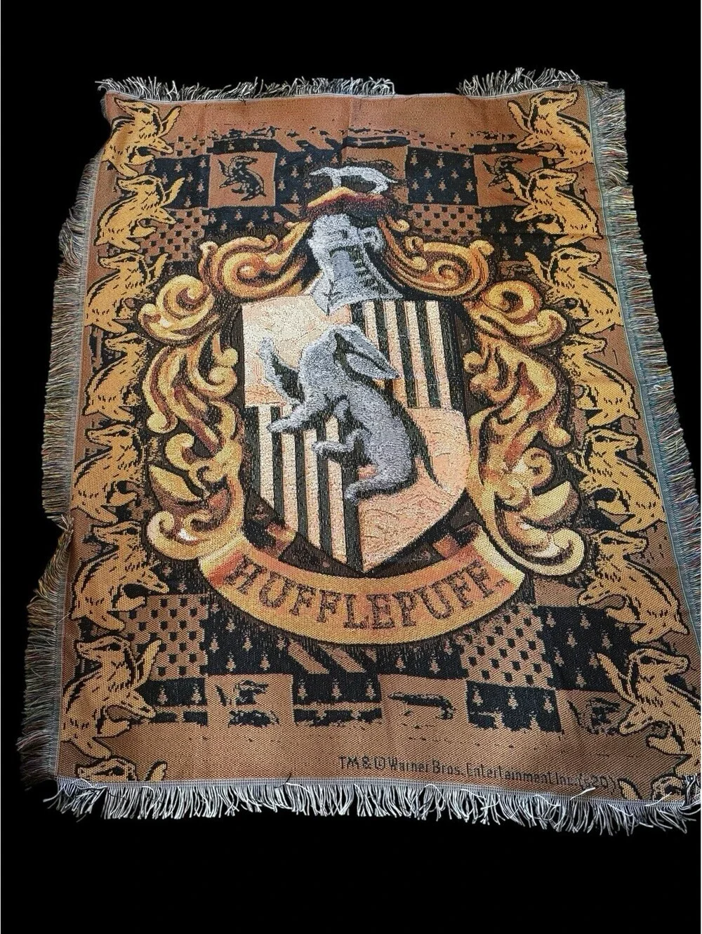 Harry Potter Hufflepuff Dark Academic Woven Tapestry Throw Blanket w/ Fringe HTF